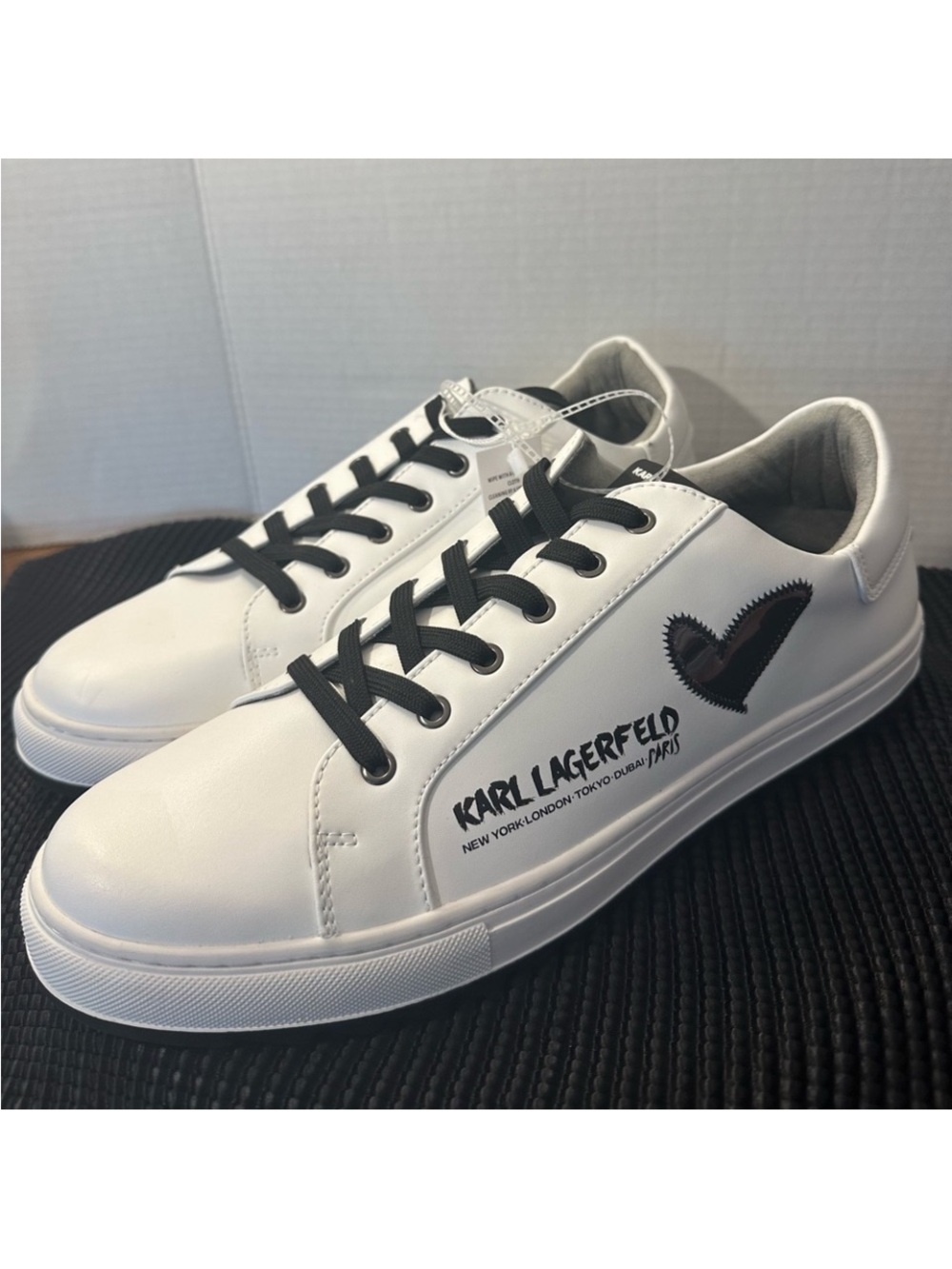 Karl Lagerfeld White Leather Sneakers with Black Heart Accent